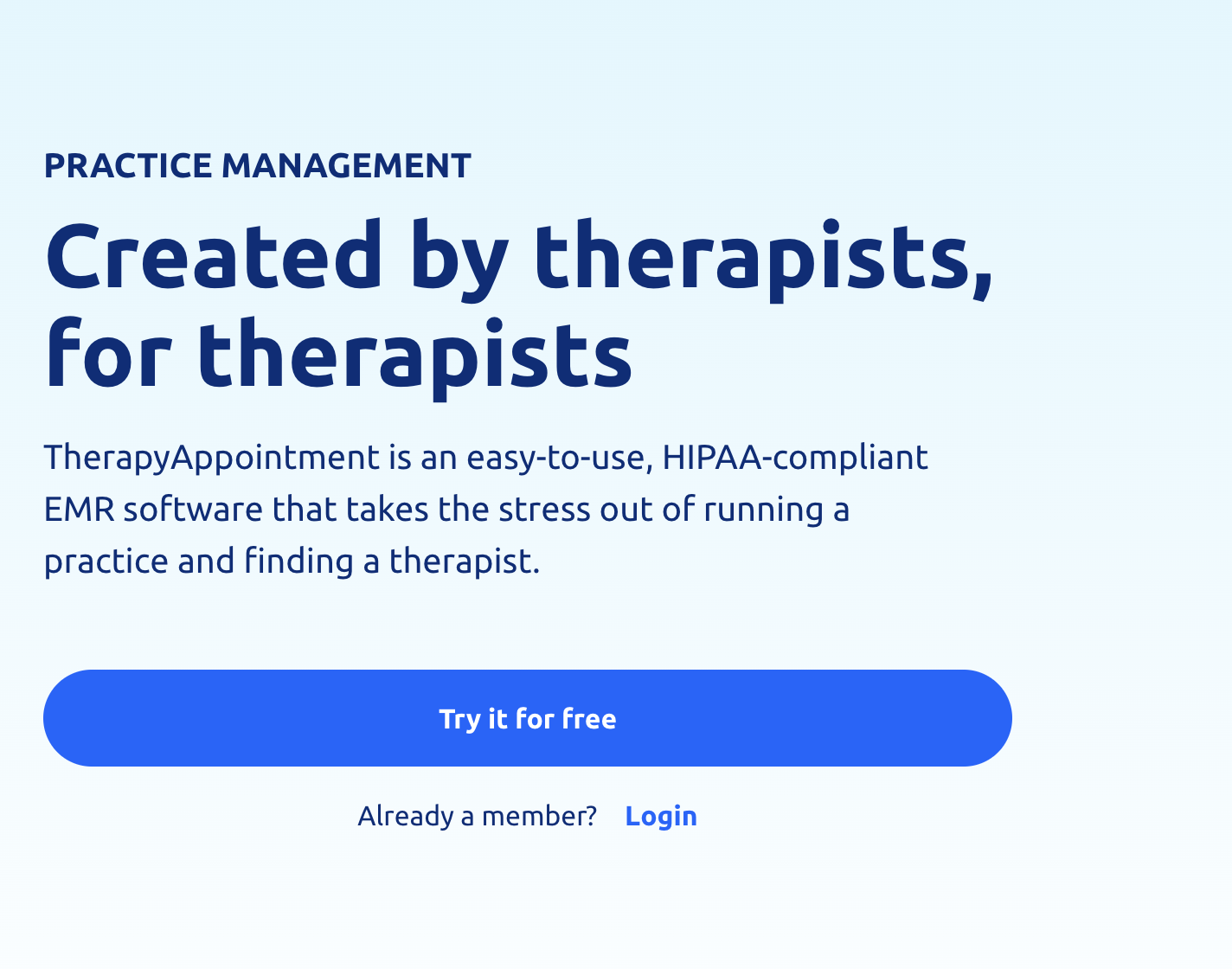 TherapyAppointment homepage screenshot
