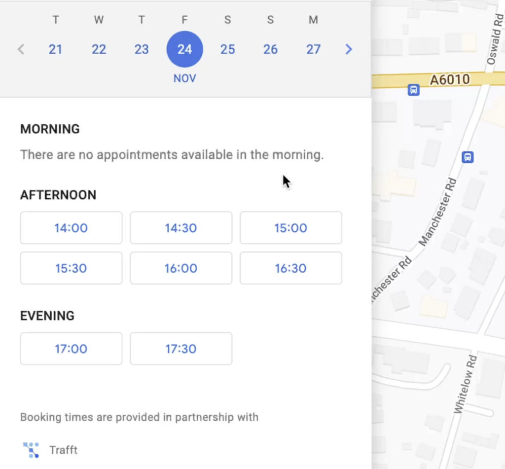 Choosing available timeslots with Google Search and Maps appointment scheduling