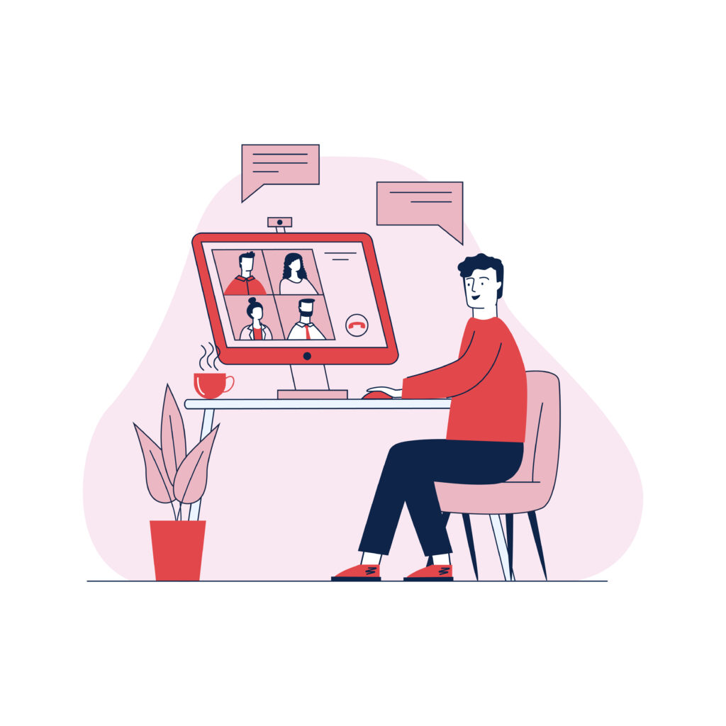 Man talking via online videoconference vector illustration