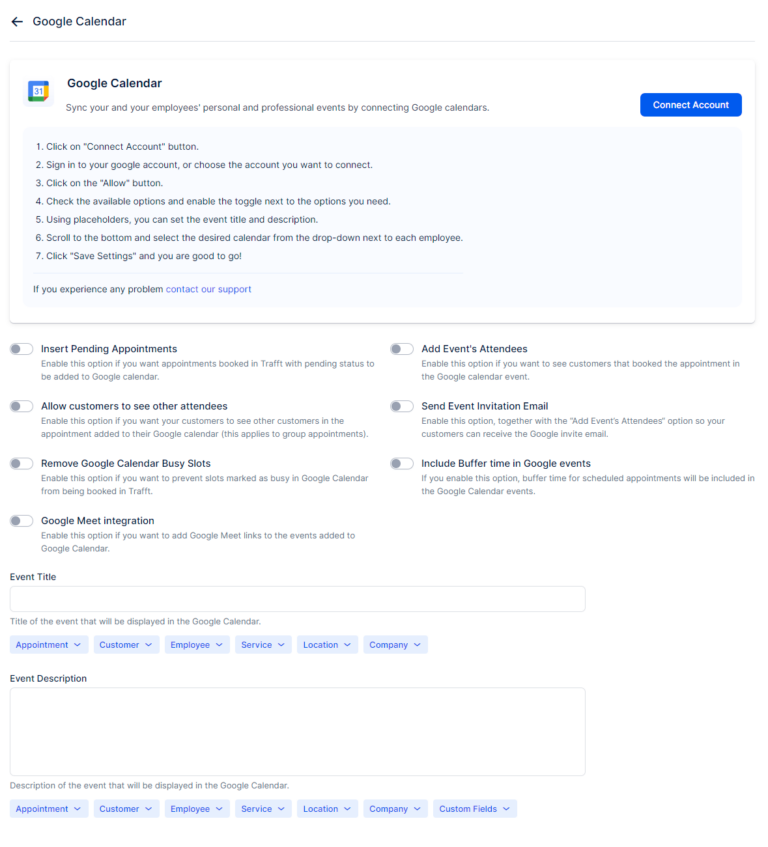 Google Calendar And Google Meet Synchronisation Trafft