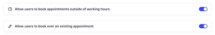 allow booking outside of working hours and for overlapping appointments