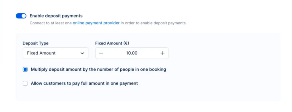 enable deposit payments to secure bookings and grow your coaching practice