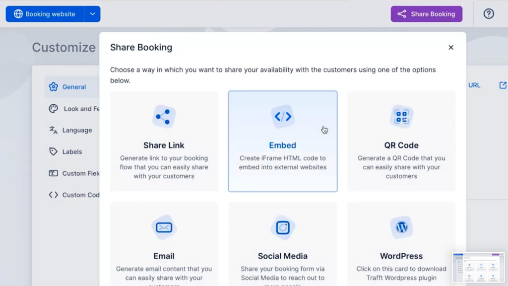 share booking form tab overview 