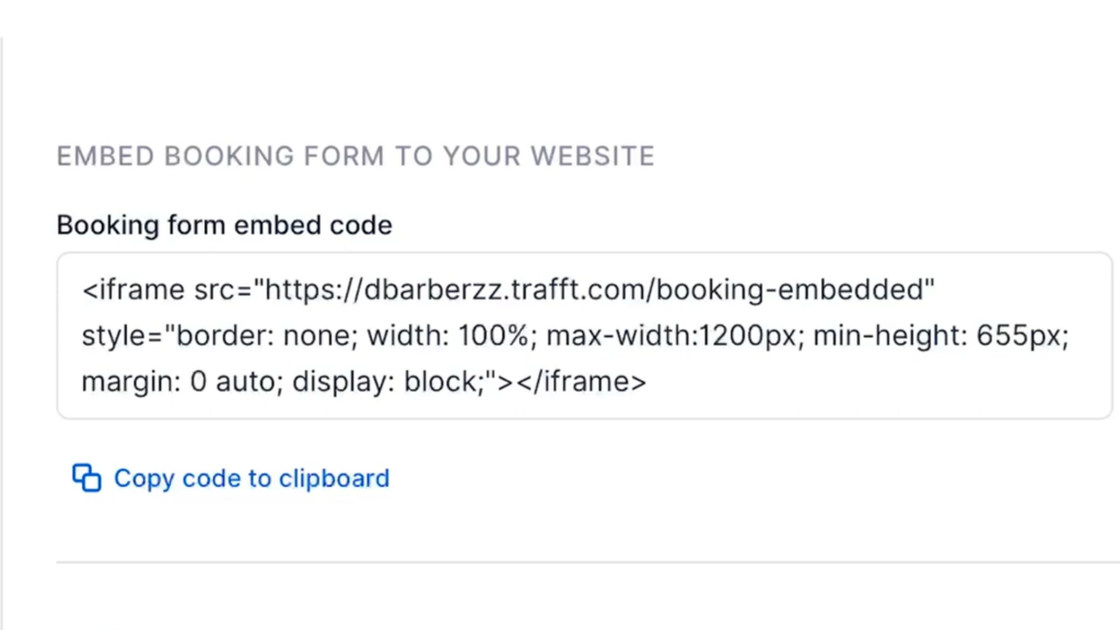 copy the code to embed trafft booking form to your website