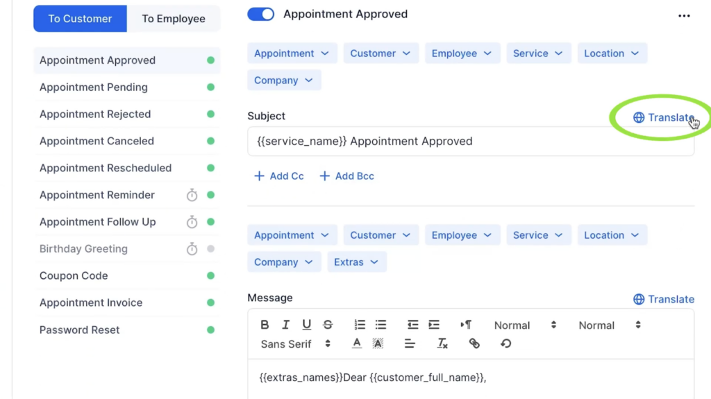 Translate option in Trafft for enabling notification on multiple languages 