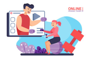 Personal trainer coaching a client online