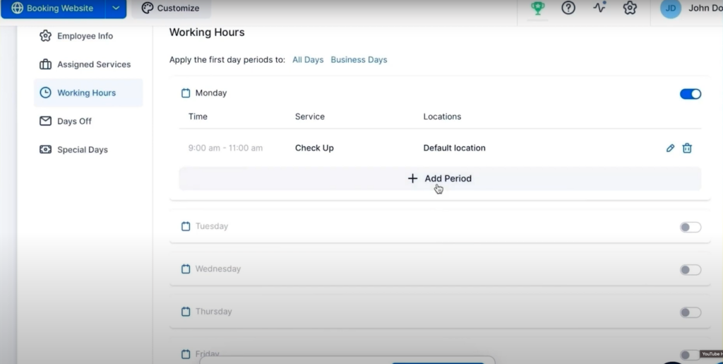 add working period trafft scheduling software