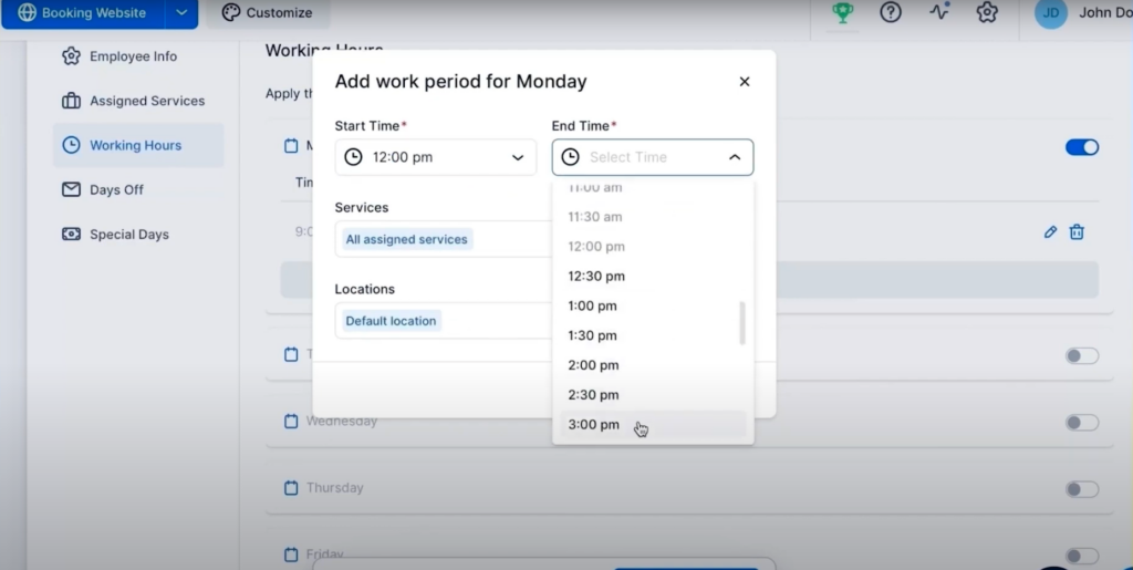 edit working hours trafft scheduling software