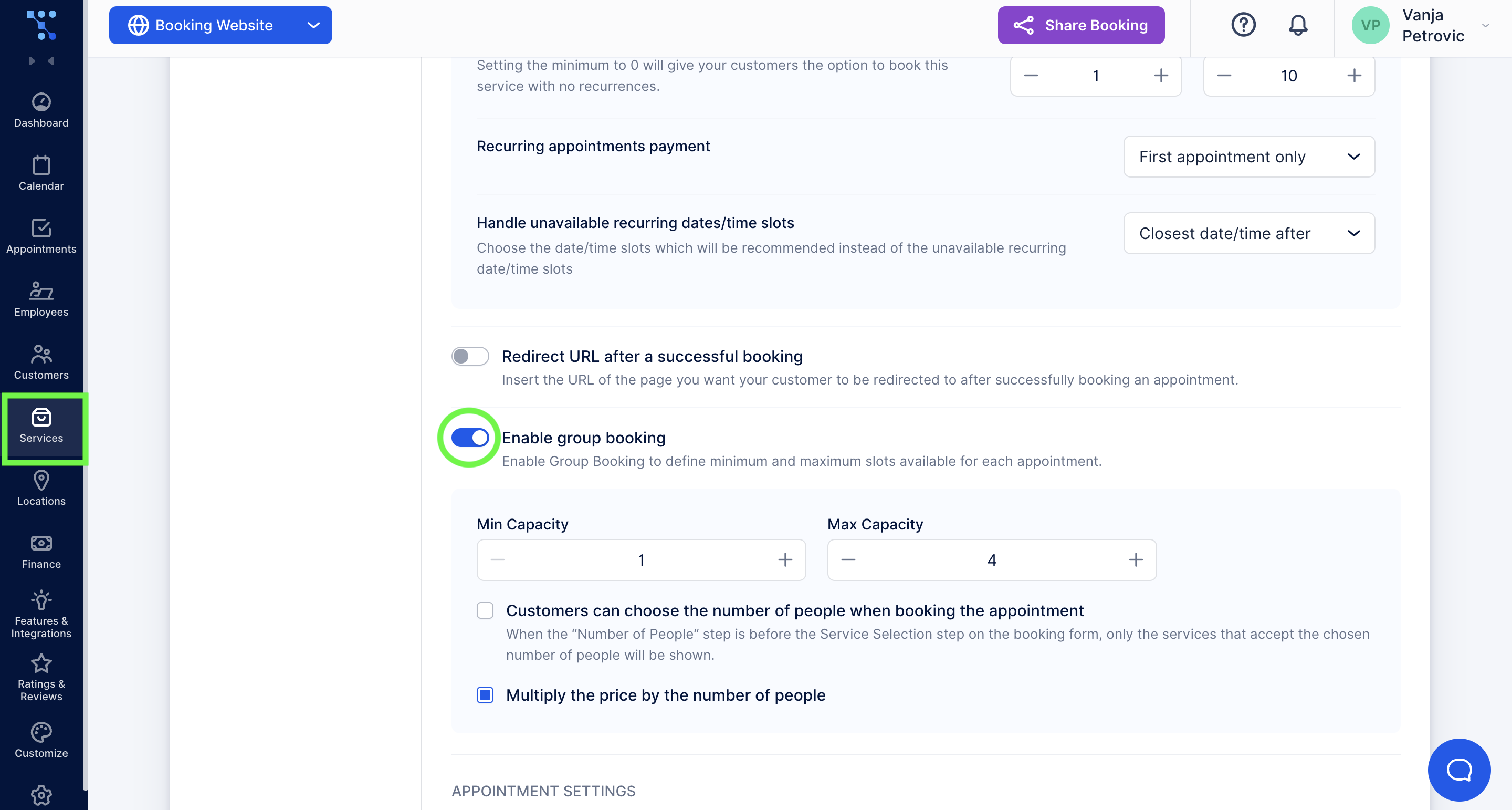 Enabling group bookings so clients can schedule appointments for multiple people