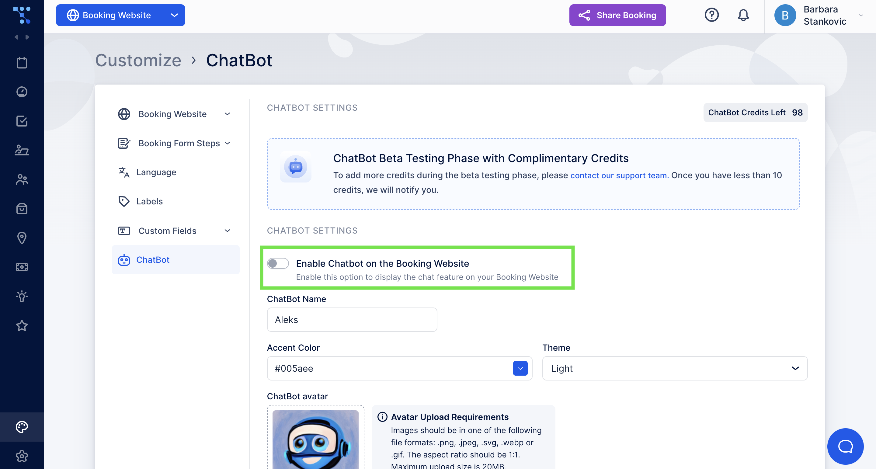 Enabling Trafft Chatbot and the booking page