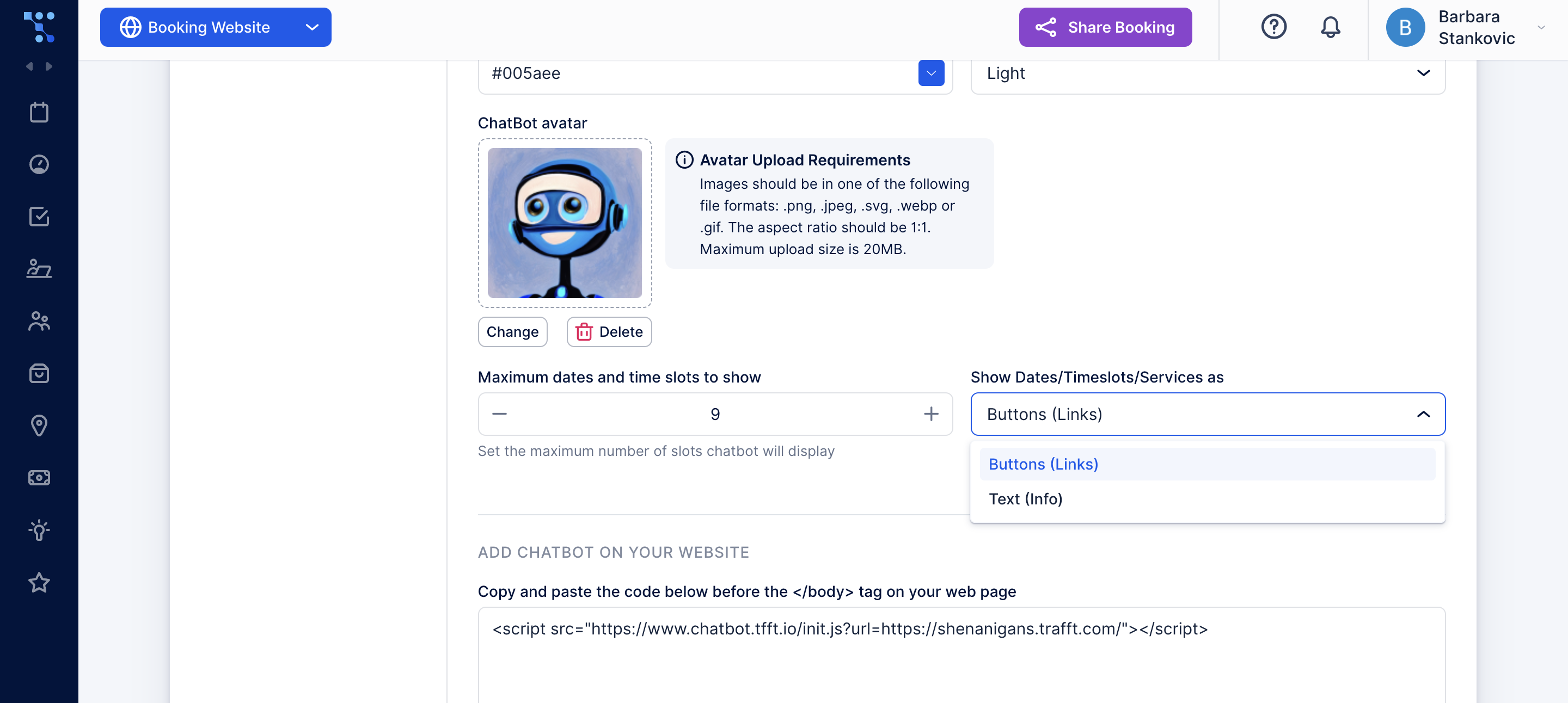 Customization of the date and time slots chatbots offer throughout a conversation with a client