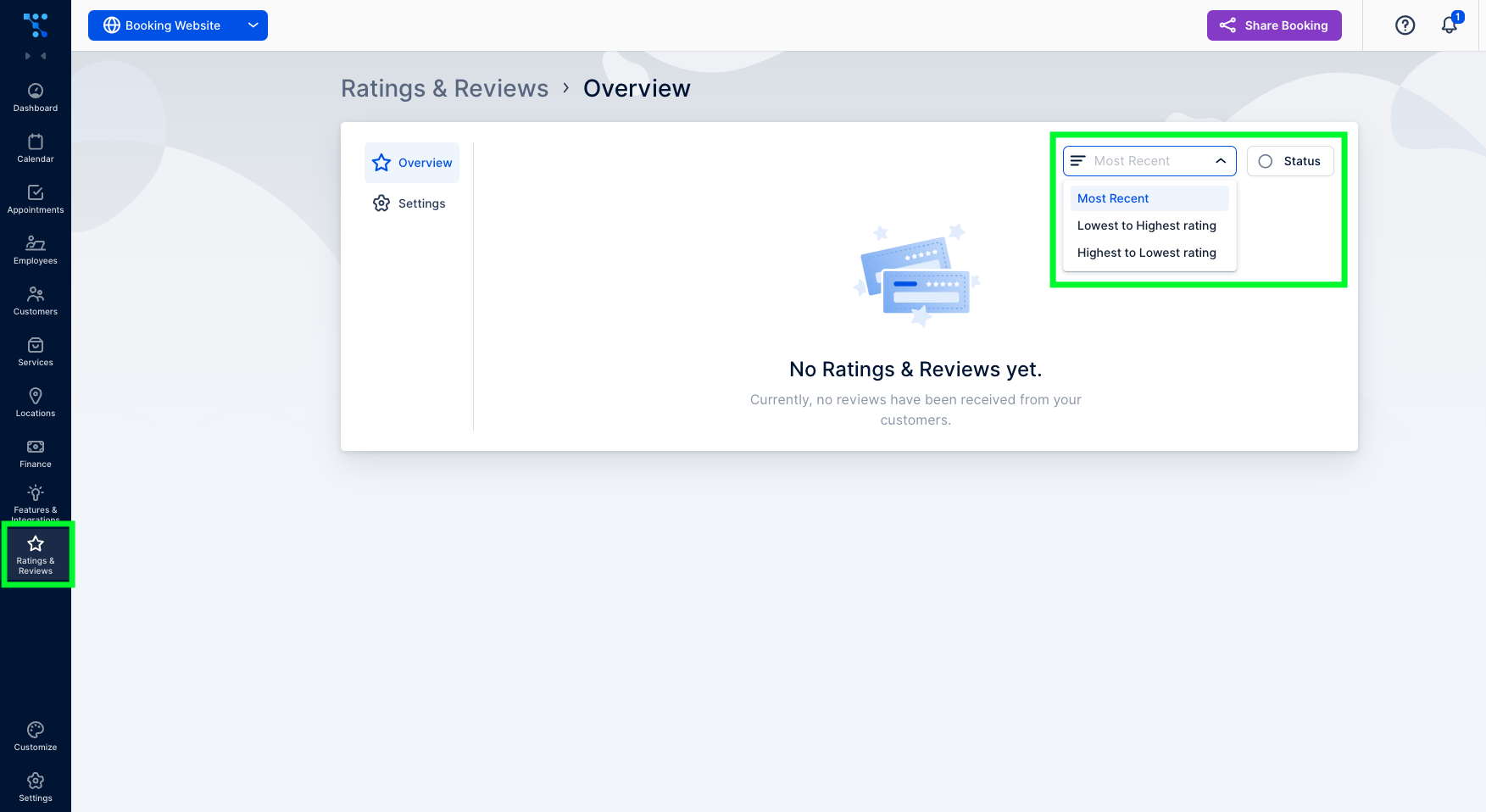 Ratings and reviews tab in Trafft