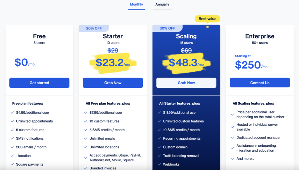 trafft pricing overview