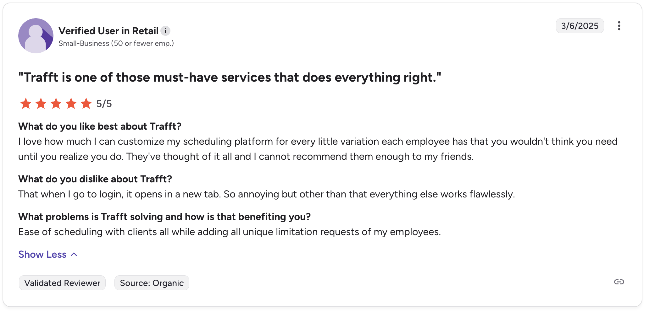 Trafft customer review