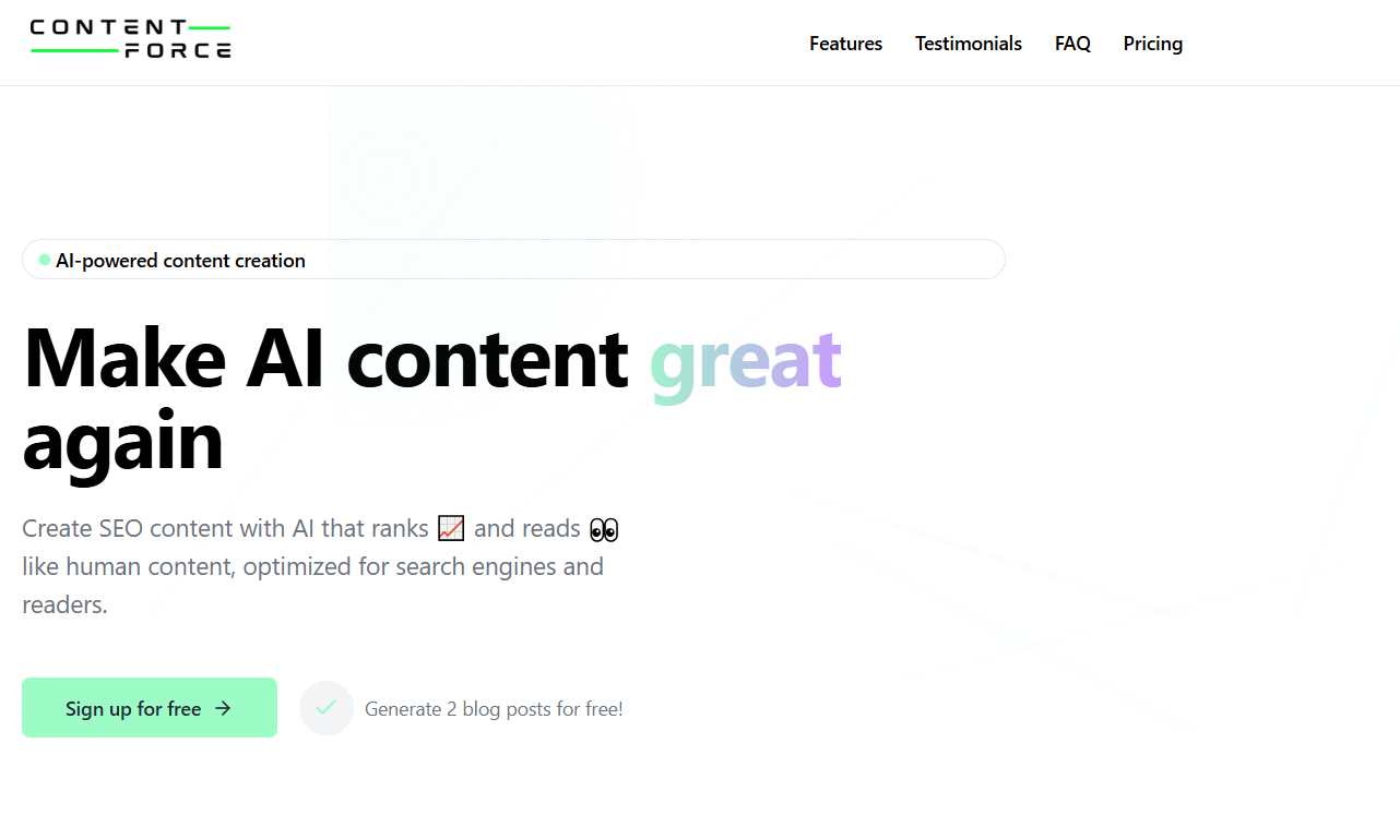 ContentForce AI homepage