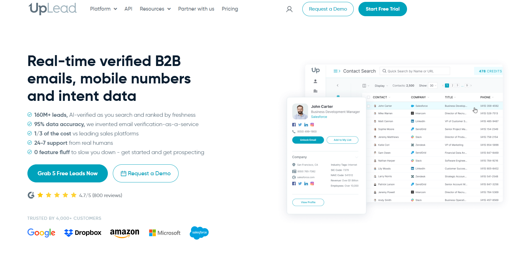 UpLead website homepage