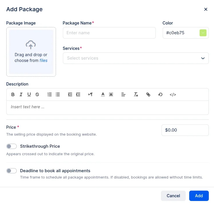 trafft packages screen