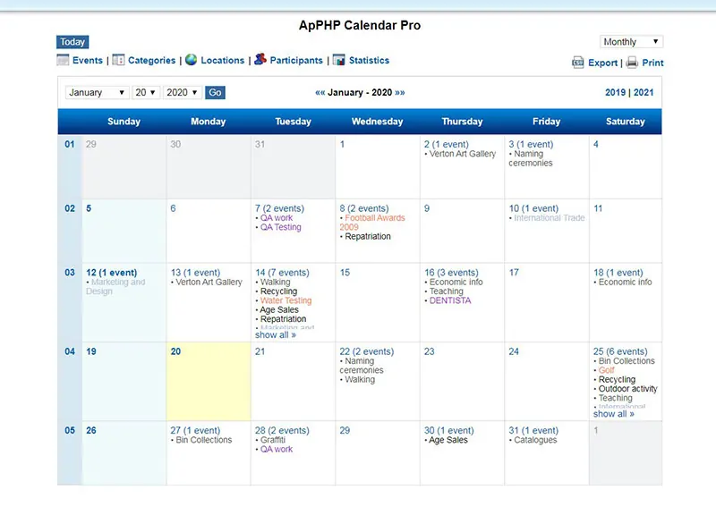 ApPHP Calendar