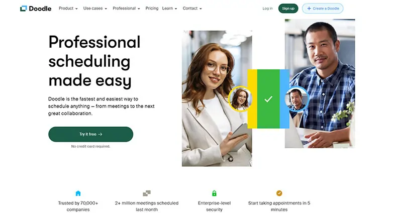 doodle professional scheduling solution homepage screenshot